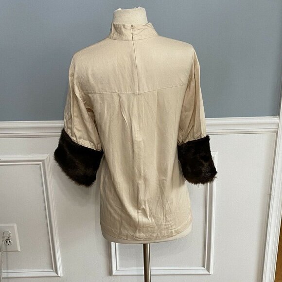 Zara Top Linen Blend Faux Fur Cuff High Neck Women's Size Small Old Money Mature - Picture 7 of 12